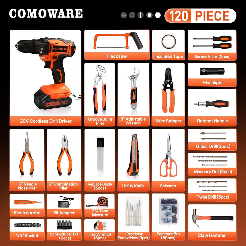 COMOWARE 20V Cordless Drill Set Combo Kit