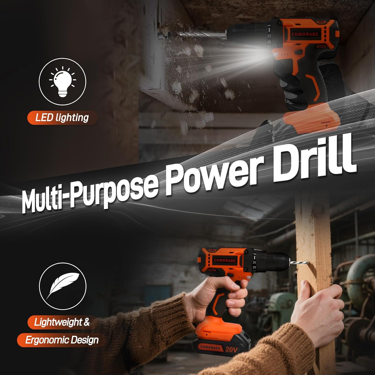 COMOWARE 20V Cordless Drill Set Combo Kit