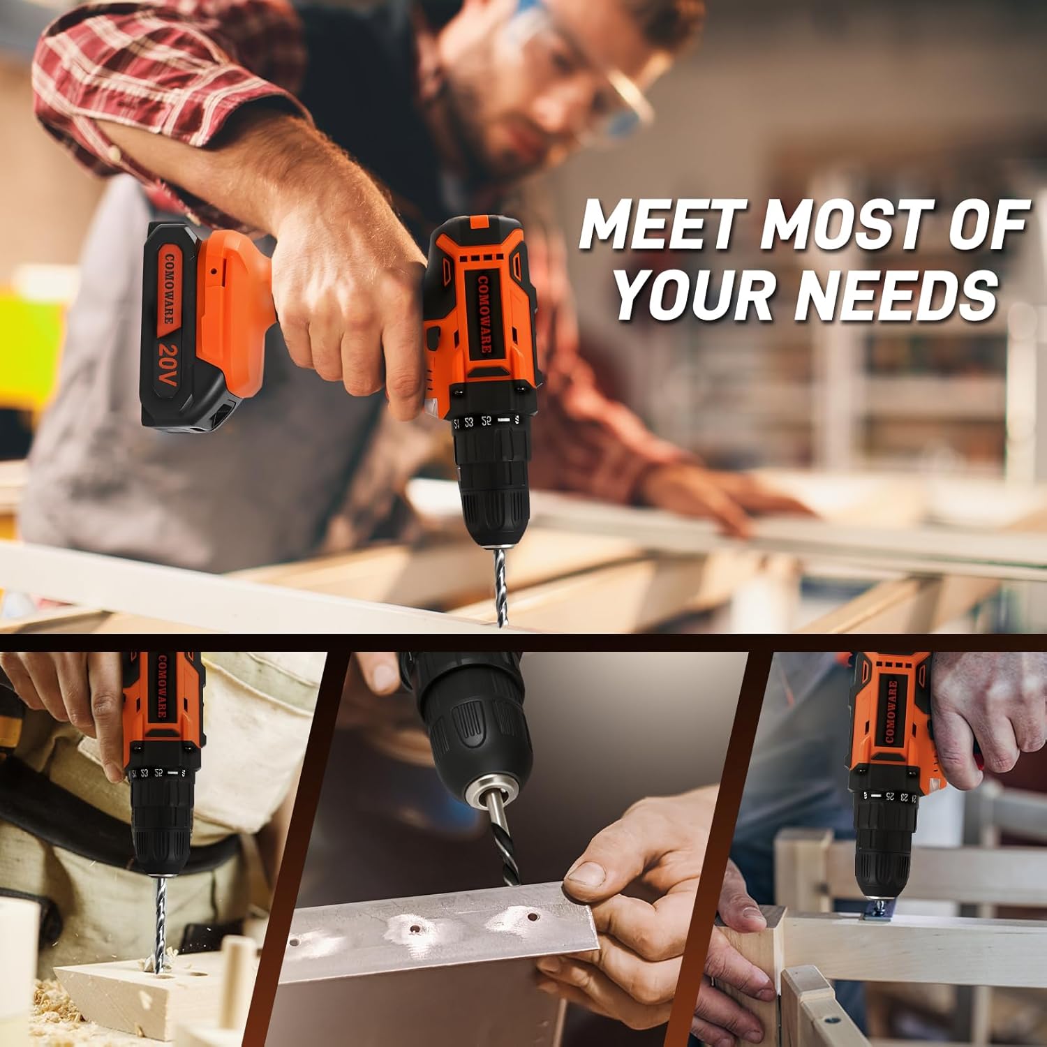 COMOWARE 20V Cordless Drill Set Combo Kit